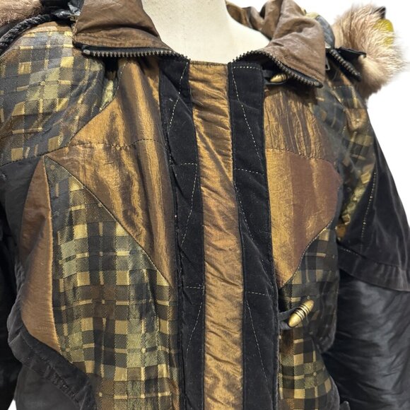 Vintage 1980s Braetan Patchwork Winter Coat with Faux Fur Hood – Size S - Picture 4 of 8